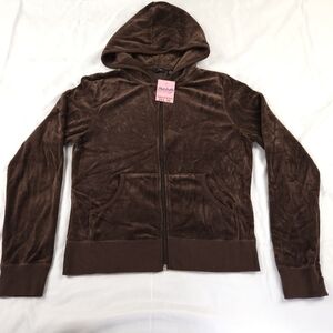 NWT Zn Brown Velour Feel Full Zip Lightweight Hooded Jacket Size Medium